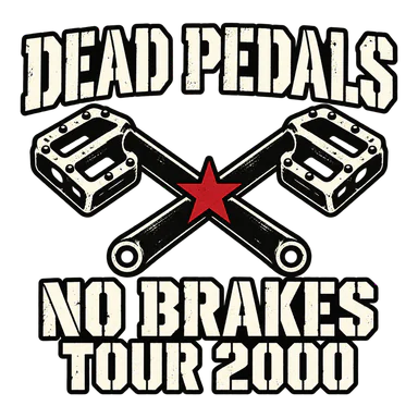 DEAD PEDALS, crossed cranks and a red star, NO BRAKES TOUR 2000.