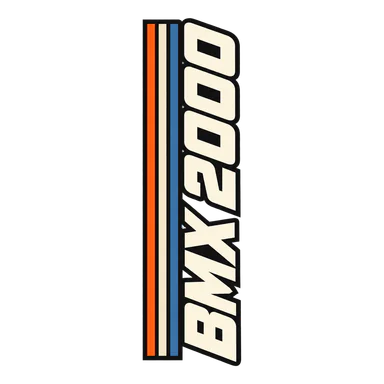 BMX 2000 running down the sleeve beside three speed stripes.